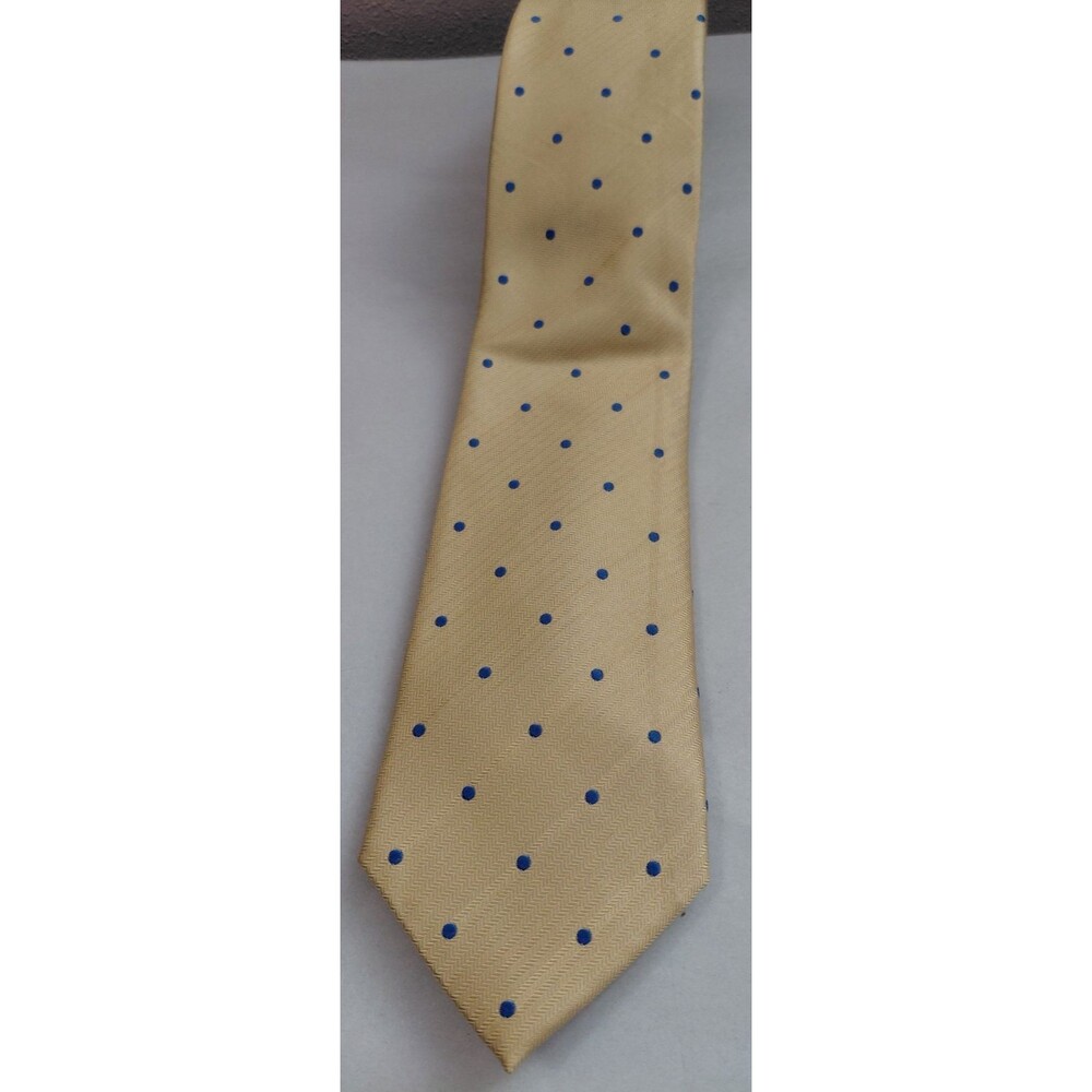 Thomas Pink Yellow Silk Tie Woven in England 3"x58" Blue Dot Pattern